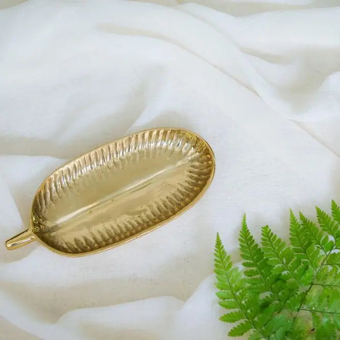 Brass Trinket Tray Kamboja Leaf