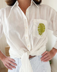 FRAE The Kathy Button Down Shirt White w/ Green Leaf
