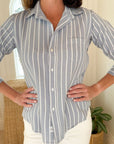 FRANK & EILEEN Barry Button Up Wide Blue Strip