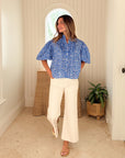 OLIPHANT Ruffle Front Button Blouse Ditsy Blue