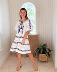 ROSE AND ROSE Holborn Dress White w/ Blue