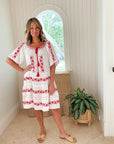 ROSE AND ROSE Holborn Dress White w/ Red