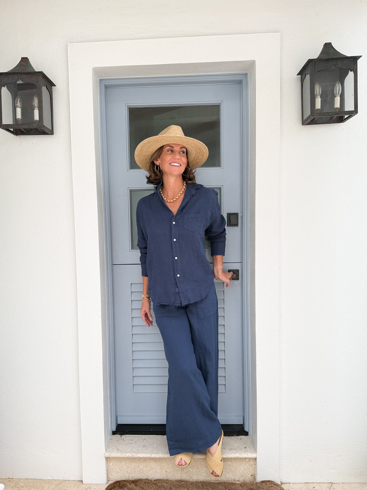 FRANK &amp; EILEEN Madeline Patch Pocket Pull-On Pant Navy Linen