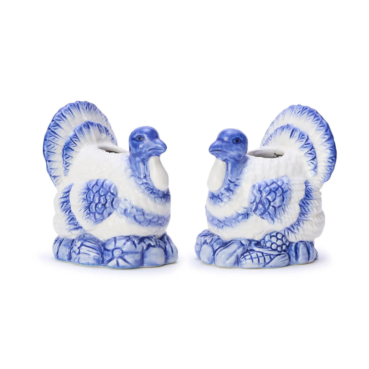 Blue &amp; White Turkey Candle Holders-Set/2