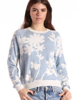 MINNIE ROSE Floral Cashmere Sweater Fresco Blue