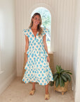 MER ST. BARTH Mica Women's Tiered Dress Aqua Ikat