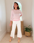 JUMPER 1234 Cashmere Tipped Little Stripe Crew Powder Puff Lily Cerise