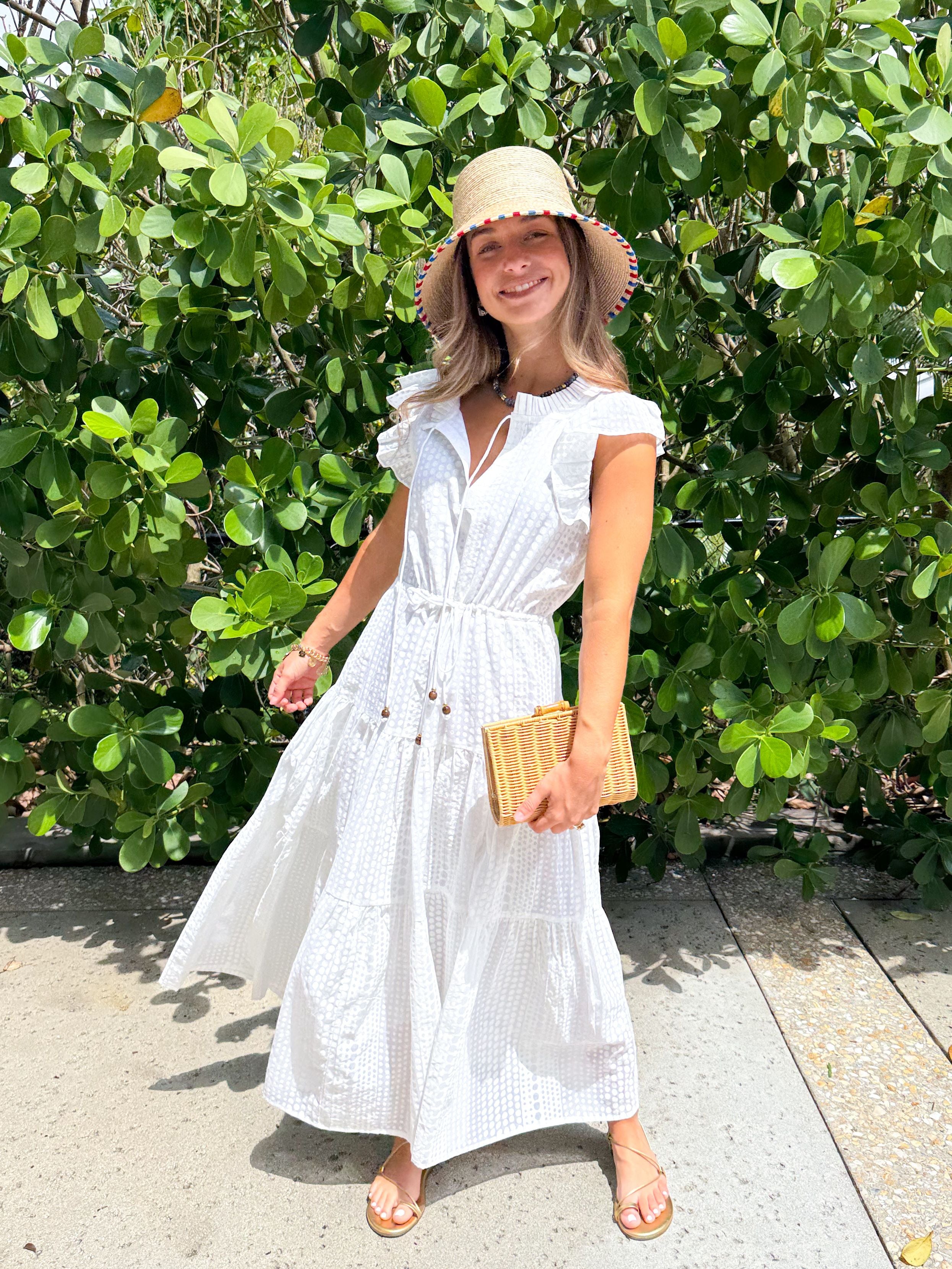 OLIPHANT Cinched Flirty Midi Dress Domino White