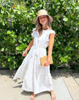 OLIPHANT Cinched Flirty Midi Dress Domino White