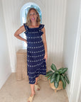 MER ST. BARTH Eva Ruffle Dress Navy Embroidery