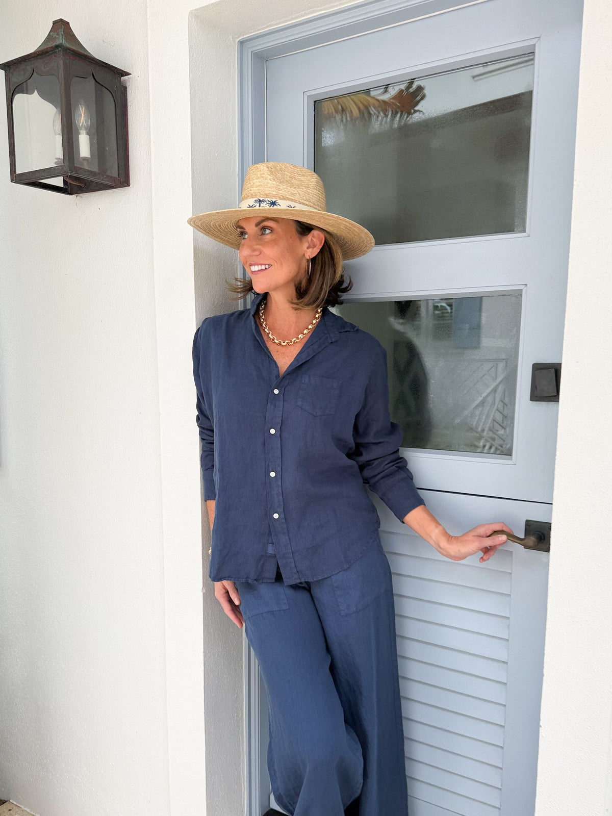 FRANK &amp; EILEEN Madeline Patch Pocket Pull-On Pant Navy Linen