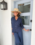 FRANK & EILEEN Madeline Patch Pocket Pull-On Pant Navy Linen
