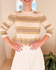 JUMPER 1234 Deckchair Stripe Crew Lily, Organic Light Brown, Light Yellow & Oatmeal