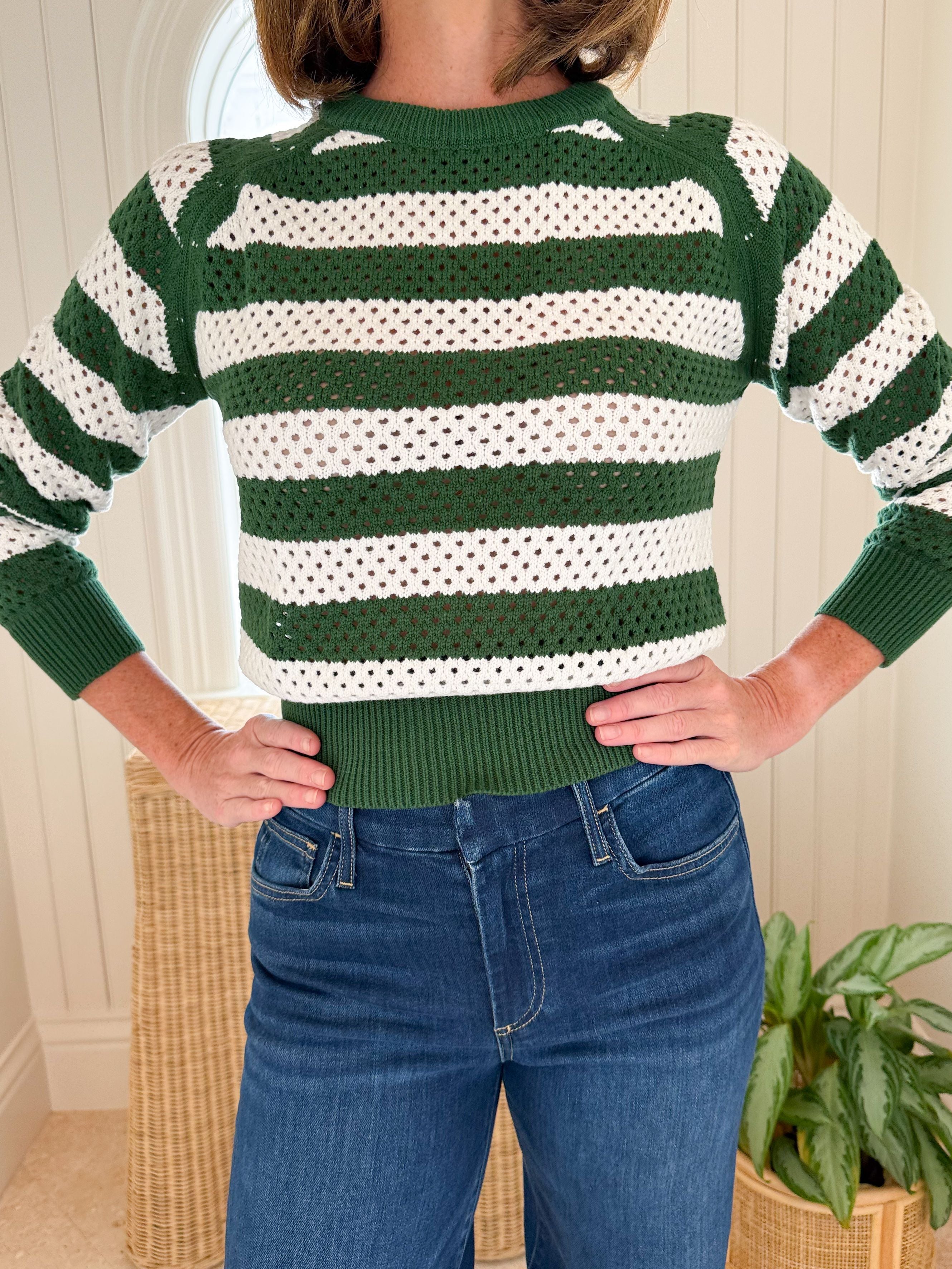 WALKER &amp; WADE Greenwich Crewneck Sweater Masters Green Stripe