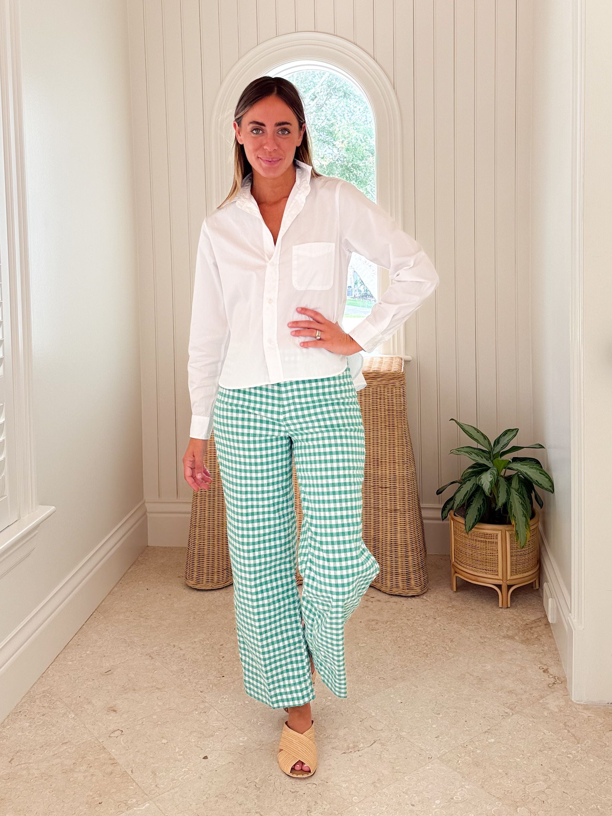 FRANK &amp; EILEEN Wexford Wide Leg Pant Green Gingham