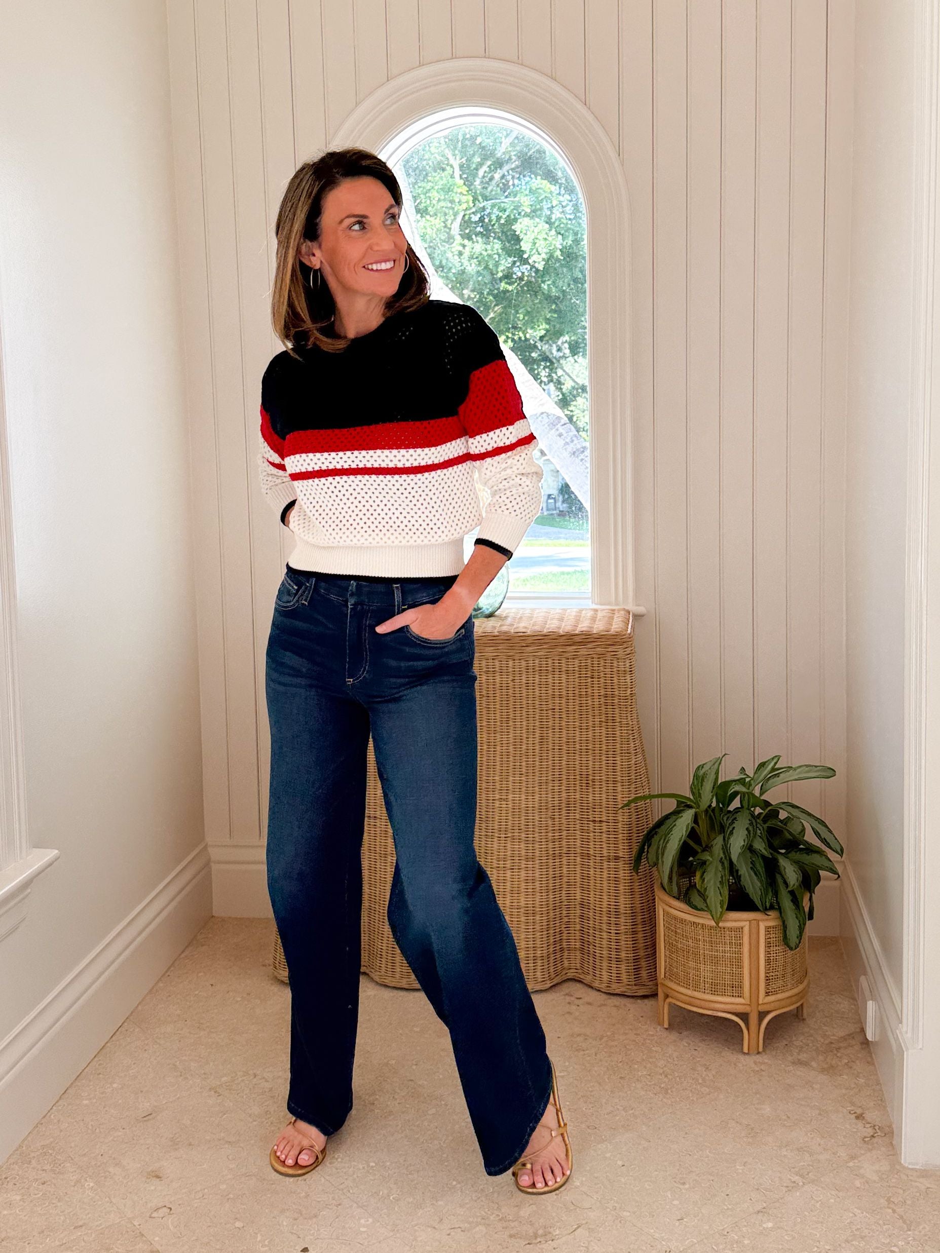 WALKER &amp; WADE Riverside Crewneck Sweater Red/White/Blue Stripe