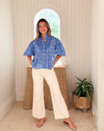 OLIPHANT Ruffle Front Button Blouse Ditsy Blue
