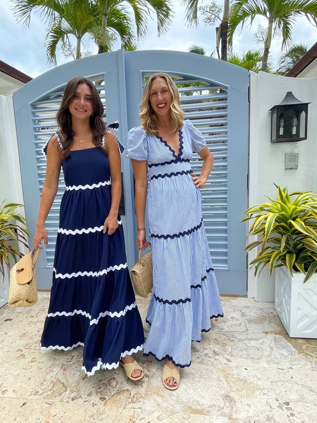 FINAL SALE SAIL TO SABLE V-Neck Puff Sleeve Maxi Blue &amp; White Stripe