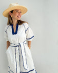 ROSE AND ROSE Fulham Dress White w/ Blue