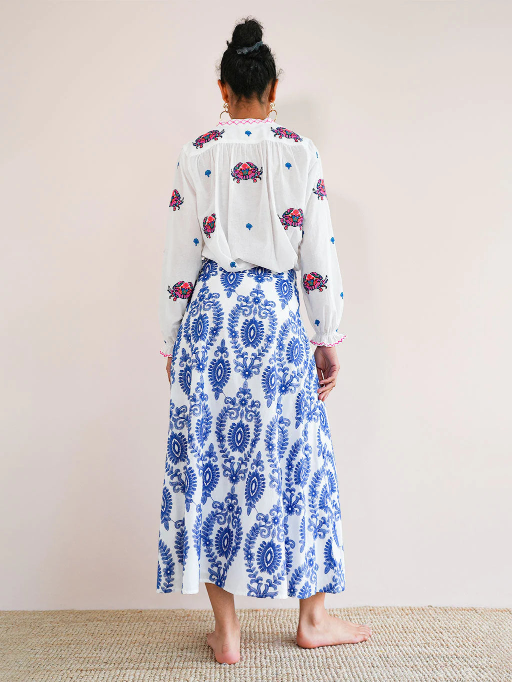 NIMO WITH LOVE Lantana Skirt White Ornament Embroidery In Blue