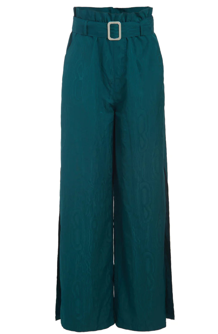 FINAL SALE LA PORTE Paper Bag High Waist Pants Emerald