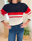 WALKER & WADE Riverside Crewneck Sweater Red/White/Blue Stripe