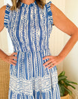 OLIPHANT Sleeveless Smocked Maxi Dress Ziggy Blue