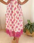 MER ST. BARTH Estelle Women's Fringed Shirtdress White Pink Ikat