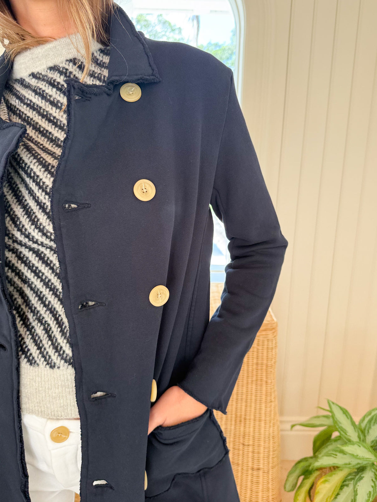 FRANK &amp; EILEEN Belfast Sweatshirt Trench Coat Classic Navy