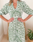 WALKER & WADE Daphne Dress Green Aztec