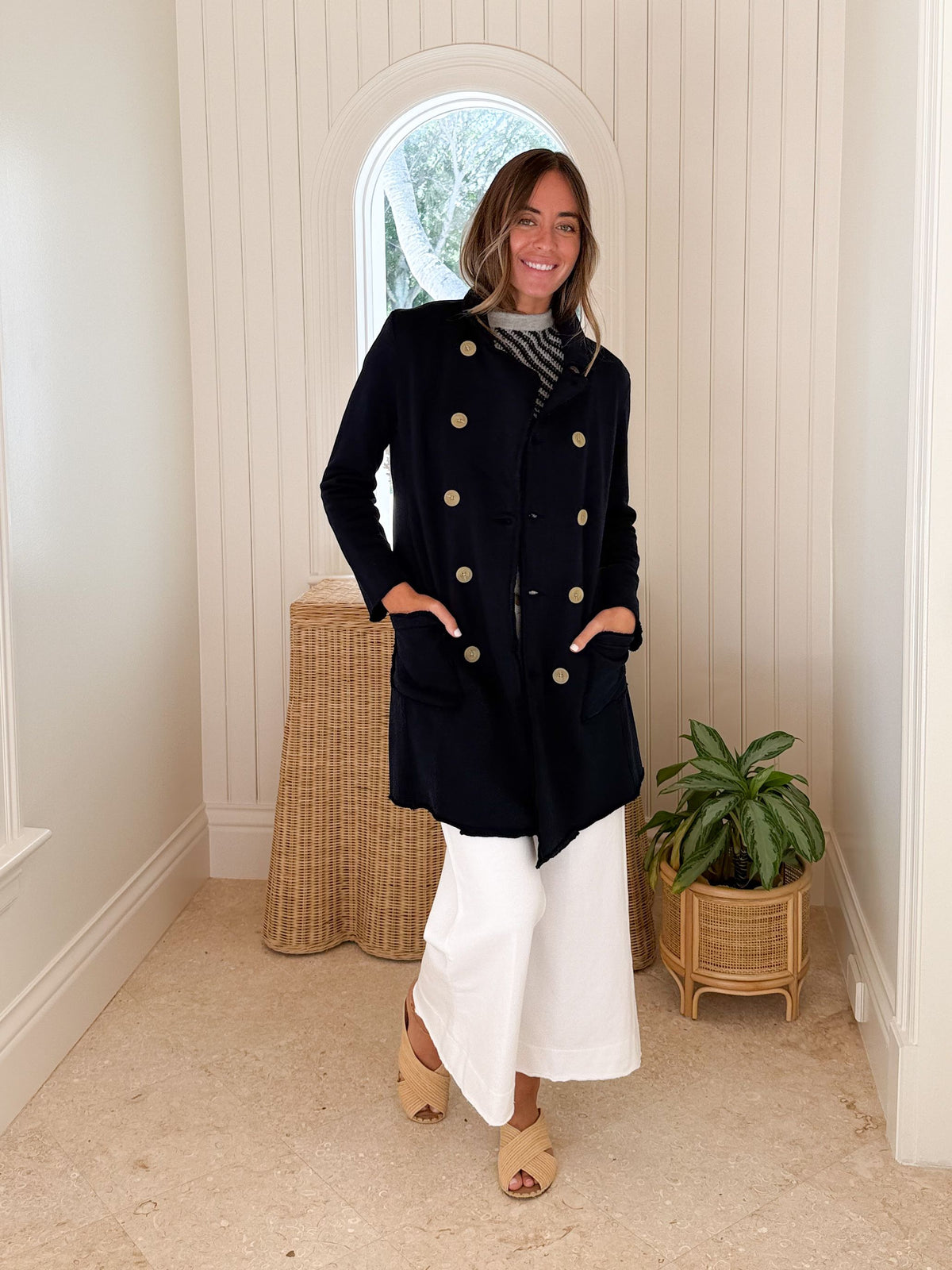 FRANK &amp; EILEEN Belfast Sweatshirt Trench Coat Classic Navy
