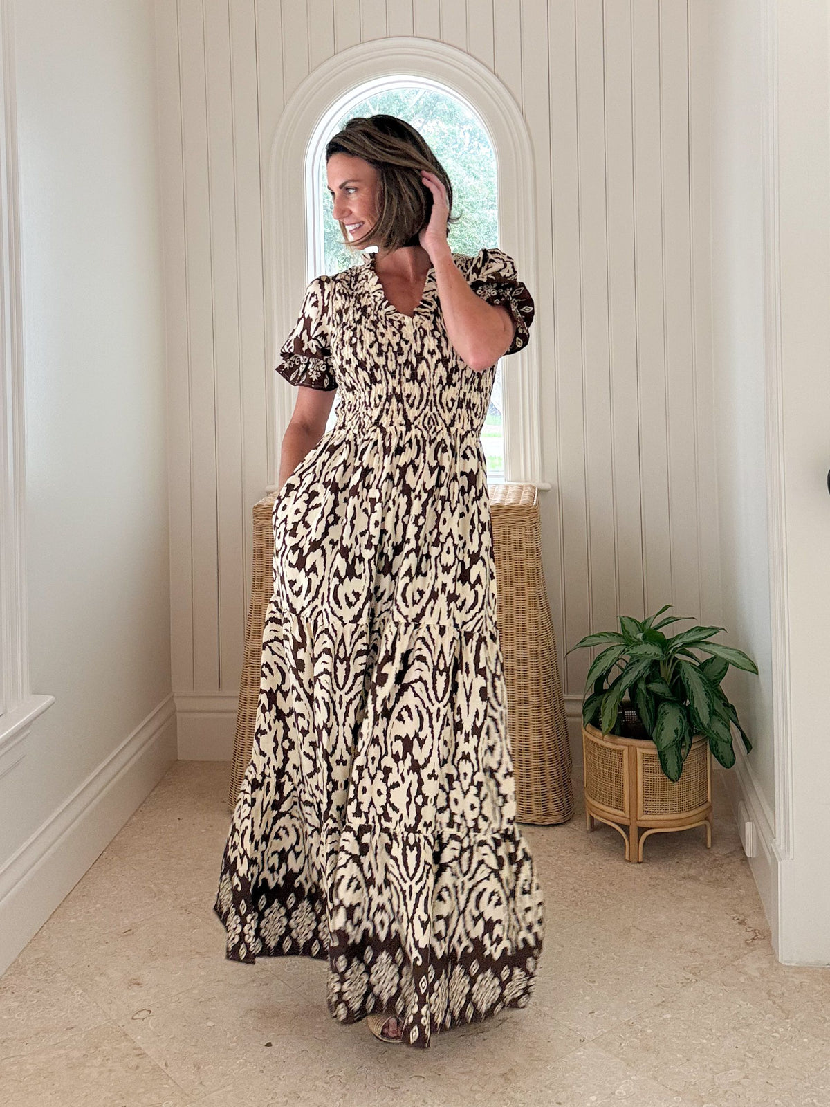 WALKER &amp; WADE Nancy Dress Chocolate Ikat