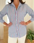 FRANK & EILEEN Eileen Button Up Light Blue/Red Stripe