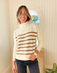 FRANK & EILEEN Monterey Sweater Ivory w/ Camel Stripe