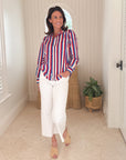 FRANK & EILEEN Eileen Button Up Red/Blue/Cream Stripe