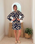 WALKER & WADE Bistro Dress Navy & Taupe Mod