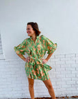 JULIET DUNN Blouson Dress Lime Green Lame