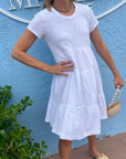 WILT Short Sleeve Tiered Trapeze Dress White