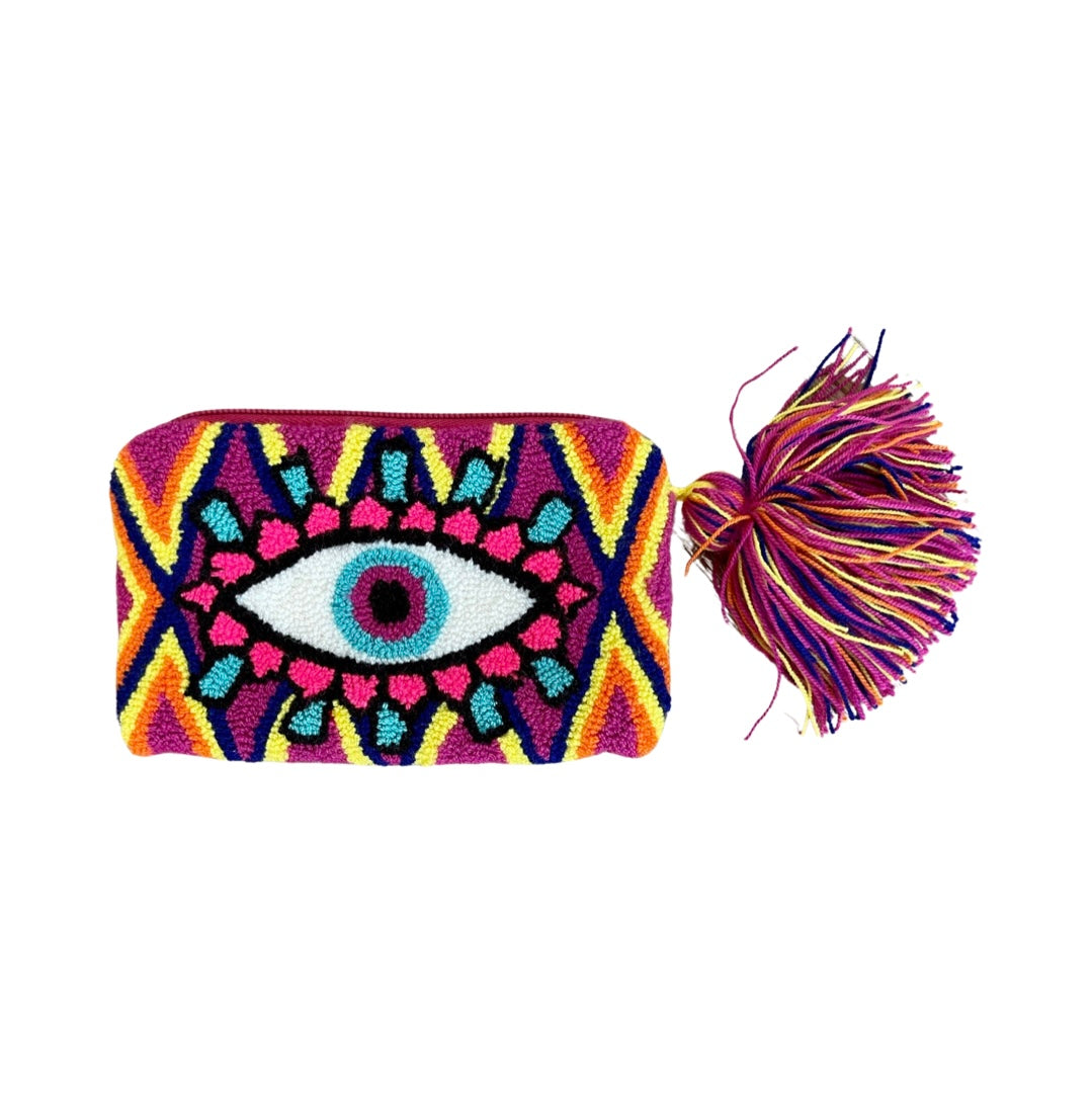 LE POM POM Purple and Pink Eye Coin Purse with Tassel