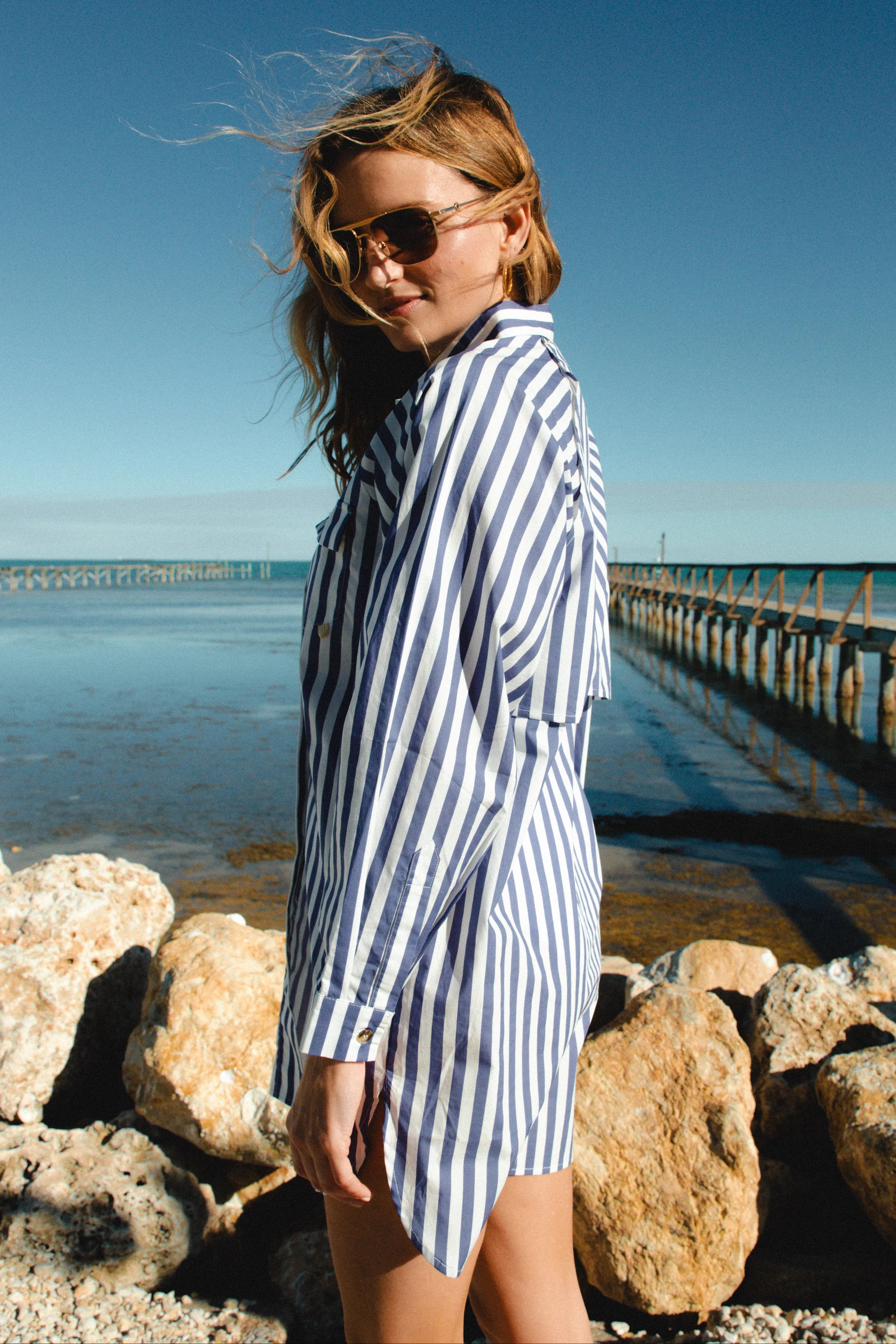 LADY CAPTAIN Captain Tunic Blue Stripe