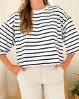 FRANK & EILEEN Presley Oversized Tee Wide Navy Stripe