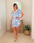 FRAE The Janie Short Caftan Blue Tile Block