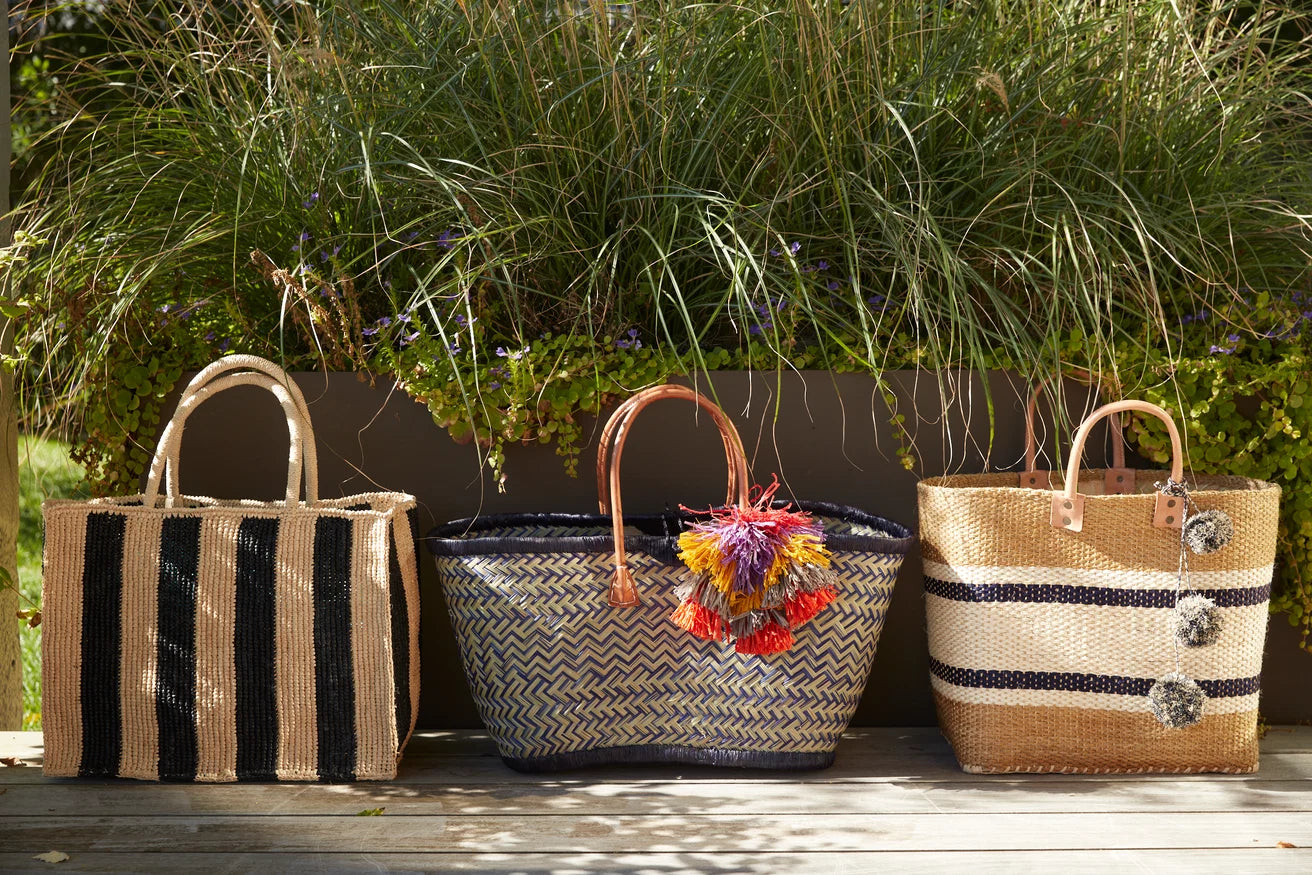 Roma Tote Natural with Navy Stripes
