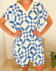FRAE The Janie Short Caftan Blue Tile Block