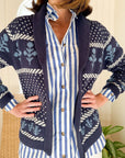 MAREA Shawl Cardigan Intarsia Navy