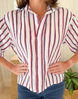FRANK & EILEEN Rosie Short Sleeve Button Up Red/Navy/White Stripe