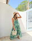 FRAE The Dody Maxi Dress Green Stripe Blue Palm
