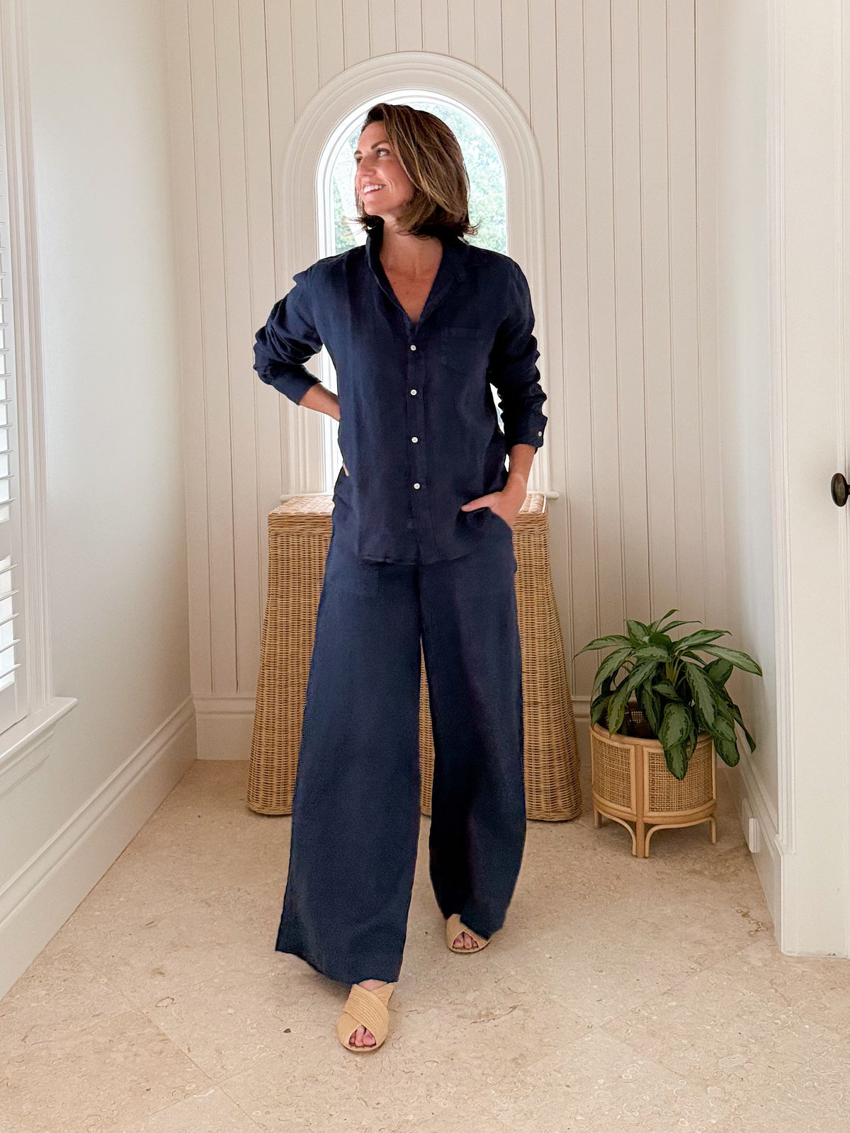 FRANK &amp; EILEEN Madeline Patch Pocket Pull-On Pant Navy Linen