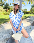 FRAE The Janie Short Caftan Blue Tile Block
