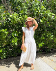 OLIPHANT Cinched Flirty Midi Dress Domino White